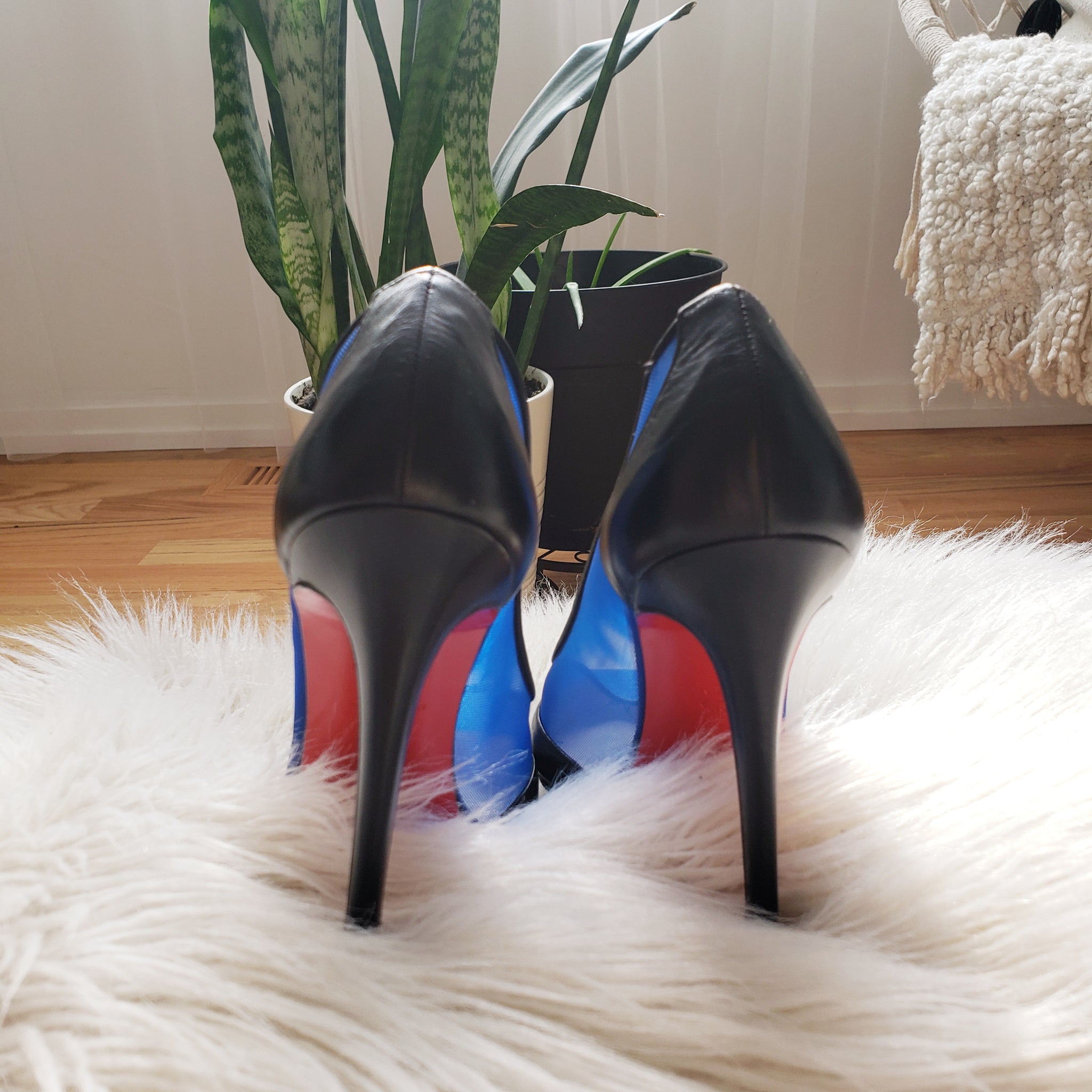 CHRISTIAN LOUBOUTIN BLUE MESH HEELS